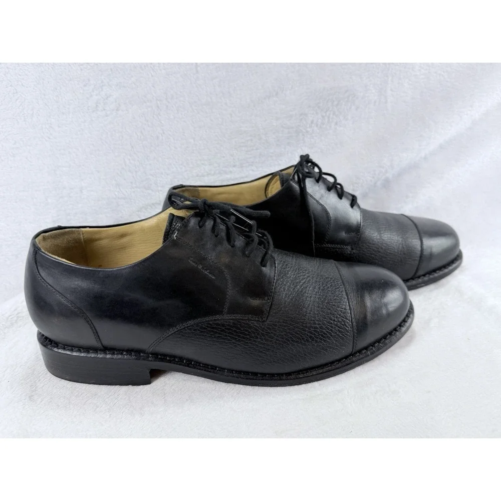 VTG Tauer & Johnson Men's 9 2E Black Leather Cap Toe Oxford Dress Shoes 1990 Mex